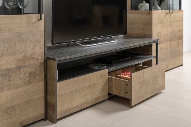 Стенка для гостиной в лофт стиле Трувор № 19 цвет дуб гранж песочный/интра Стенка для гостиной в лофт стиле Трувор № 19 цвет дуб гранж песочный/интра