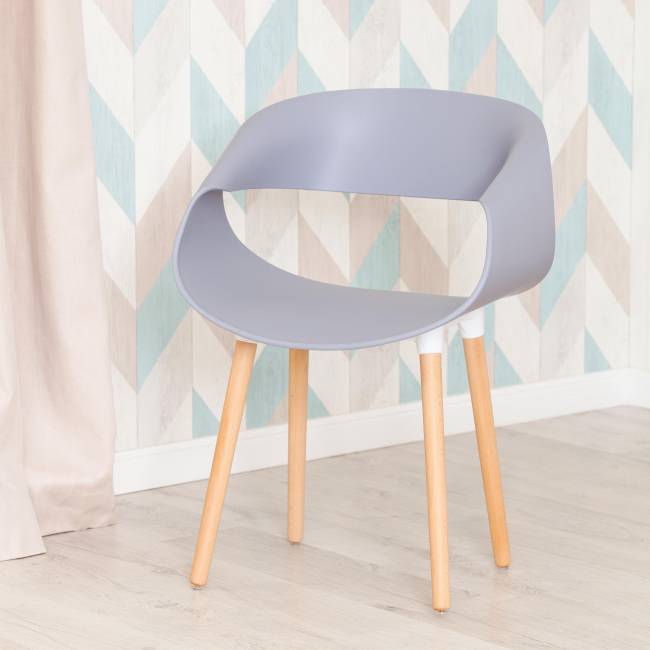 Стул КXX/QXX (мод.C1058-1) пластик/дерево, 60х53х81см, серый/натуральный (Комплект из 4 шт.) серый пластик/дерево