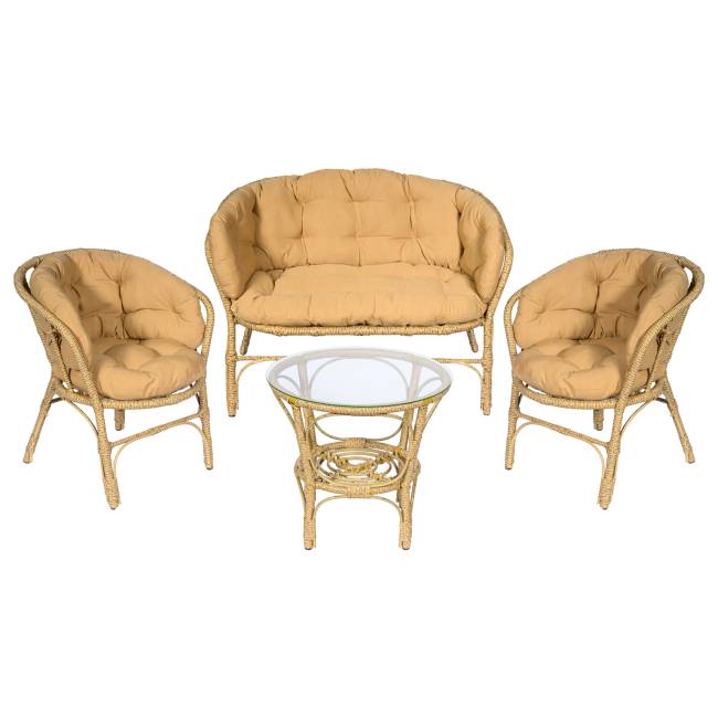 Комплект кофейный из искусственного ротанга Багама 3+1, светло-коричневый