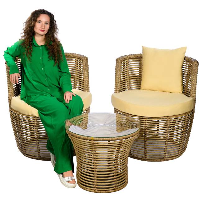 Комплект кофейный из искусственного ротанга ВАЗА, светло-коричневый