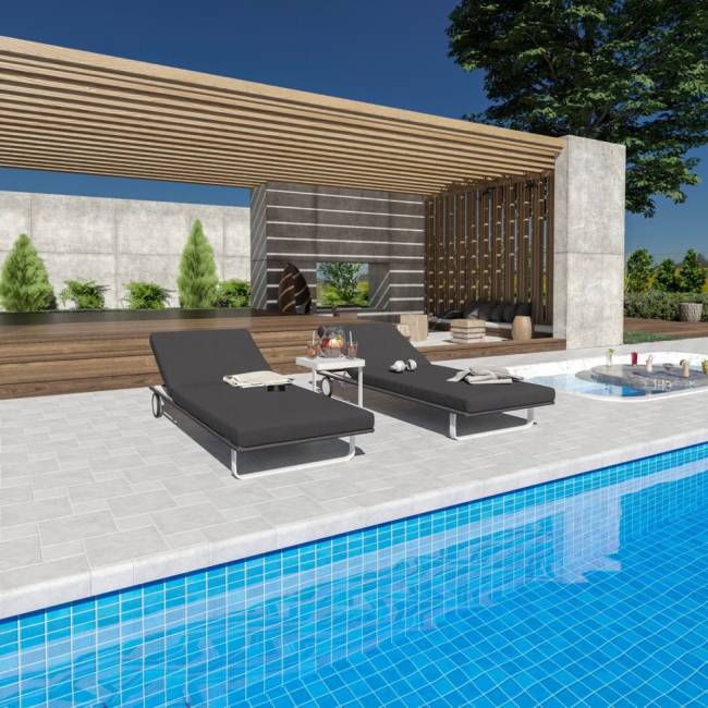 Шезлонг COSTA на колесах антрацит - белый каркас