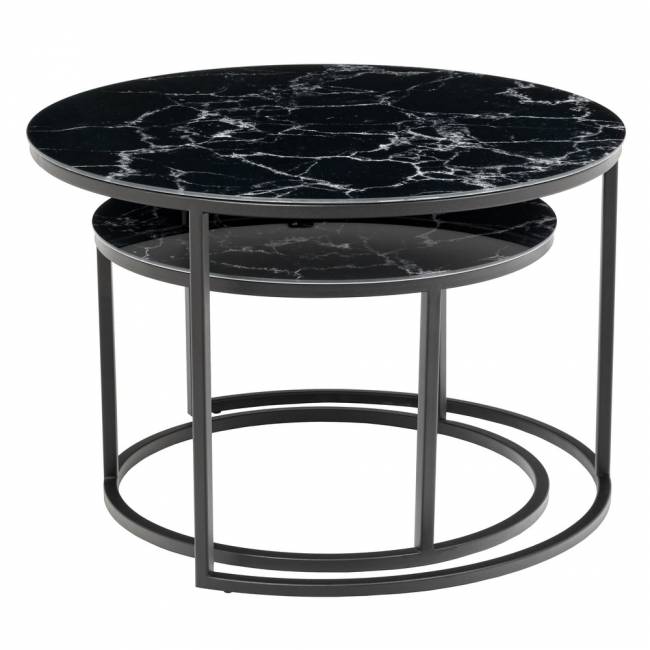 Набор кофейных столиков Tango чёрный мрамор с чёрными ножками, 2шт Набор кофейных столиков Tango чёрный мрамор с чёрными ножками, 2шт