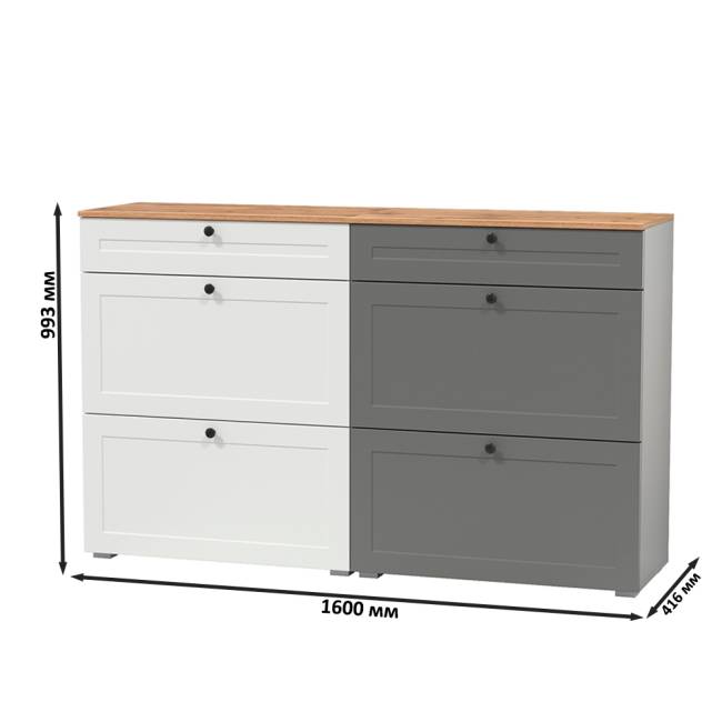 Две тумбы для обуви Остин цвет белый шагрень/серый графит/дуб крафт золотой