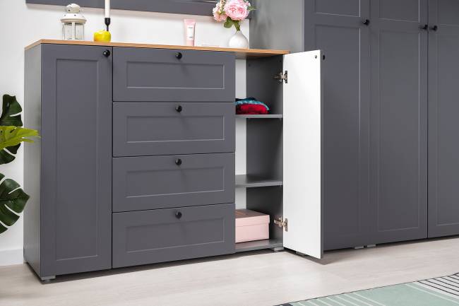 Комод Остин 16.221 с тумбой две дверки цвет серый графит/дуб крафт золотой Комод Остин 16.221 с тумбой две дверки цвет серый графит/дуб крафт золотой