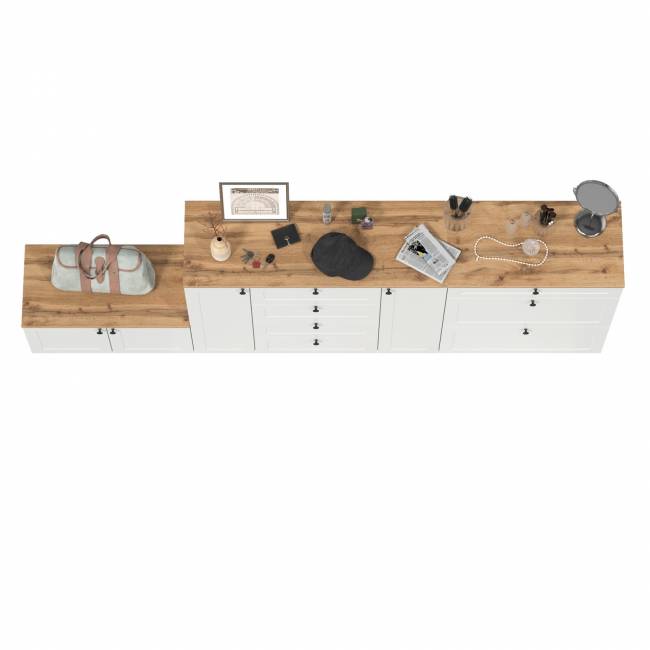 Комод с обувницей и тумбой Остин цвет белый шагрень/дуб крафт золотой