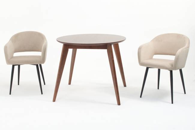 Стол Сканди К 100 орех с креслами Пичч велюр бежевый