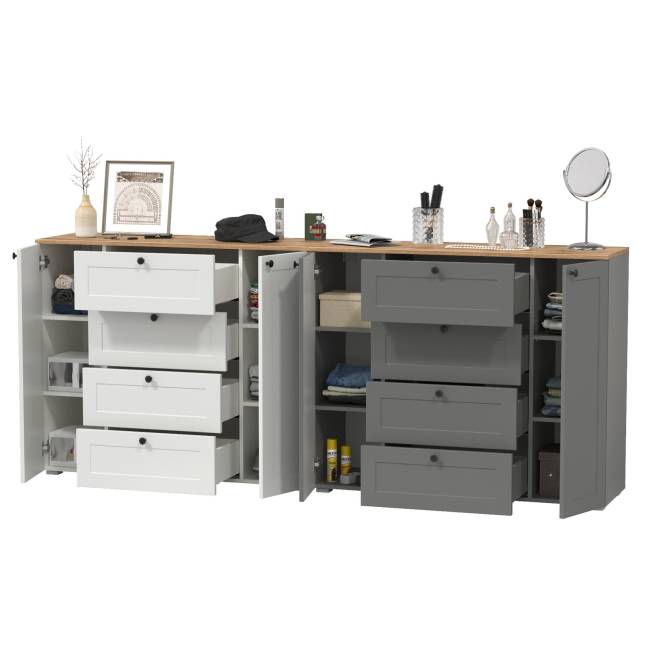 Два больших комода Остин цвет белый шагрень/серый графит/дуб крафт золотой