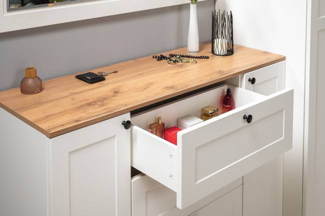 Два больших комода Остин цвет белый шагрень/серый графит/дуб крафт золотой