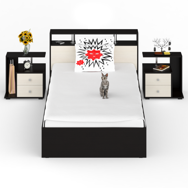 Кровать 1200 Камелия + две тумбы цвет венге/дуб лоредо Кровать 1200 Камелия + две тумбы цвет венге/дуб лоредо