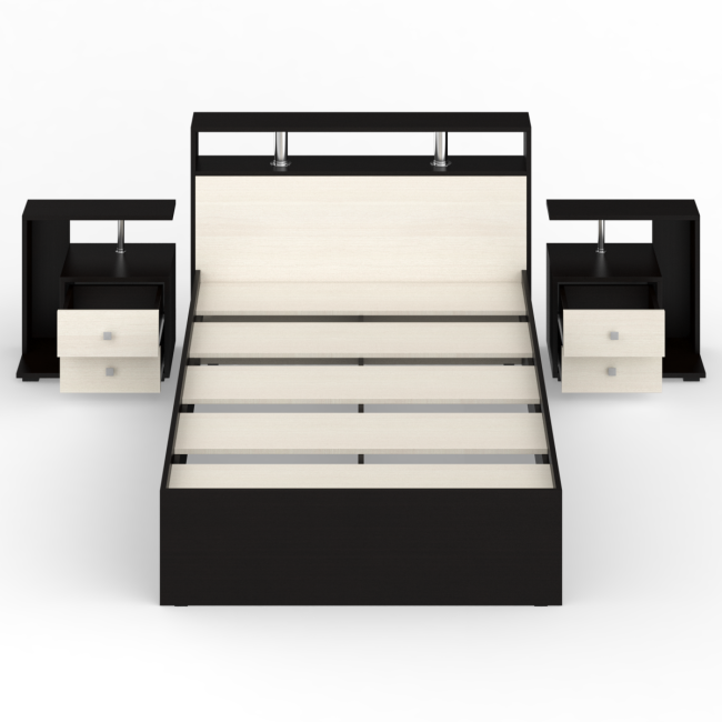 Кровать 1200 Камелия + две тумбы цвет венге/дуб лоредо Кровать 1200 Камелия + две тумбы цвет венге/дуб лоредо