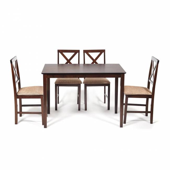 Обеденный комплект Хадсон (стол + 4 стула)/ Hudson Dining Set дерево гевея/мдф, стол: 110х70х75см / стул: 44х42х89см, cappuccino (темный орех), ткань кор.-зол. (1 cappuccino (темный орех) дерево гевея/мдф