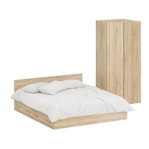 Двуспальная кровать с ящиками 1800 с угловым шкафом Стандарт цвет дуб сонома