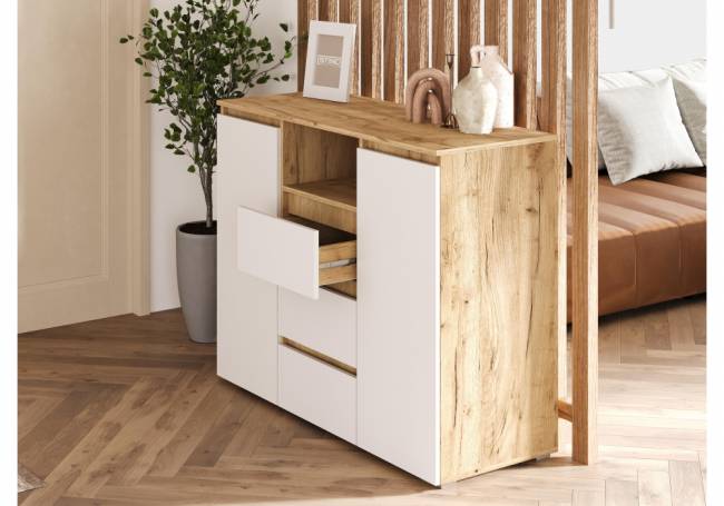 Комод Элла КМ 01 белый / дуб крафт золото