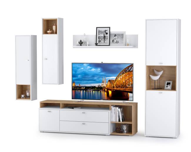 Стенка для гостиной Бэль № 04, цвет дуб крафт золотой/белый премиум