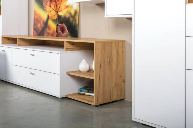 Стенка для гостиной Бэль № 04, цвет дуб крафт золотой/белый премиум