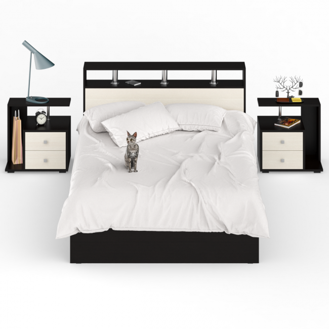 Кровать 1400 Камелия + две тумбы цвет венге/дуб лоредо Кровать 1400 Камелия + две тумбы цвет венге/дуб лоредо