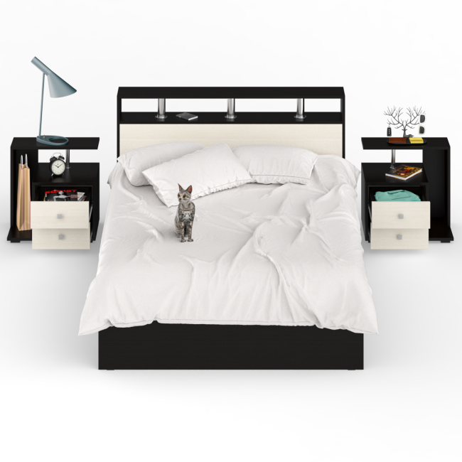 Кровать 1400 Камелия + две тумбы цвет венге/дуб лоредо Кровать 1400 Камелия + две тумбы цвет венге/дуб лоредо