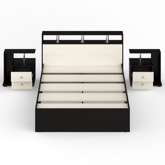 Кровать 1400 Камелия + две тумбы цвет венге/дуб лоредо Кровать 1400 Камелия + две тумбы цвет венге/дуб лоредо