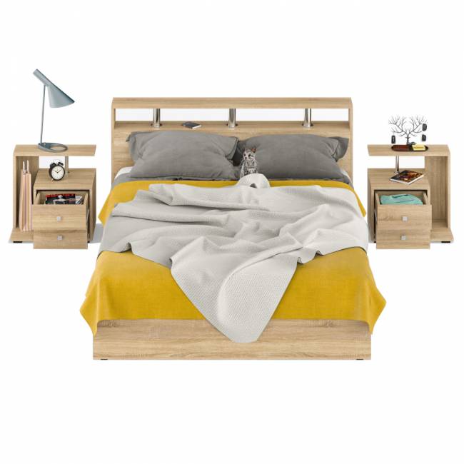 Кровать 1600 Камелия + две тумбы цвет дуб сонома