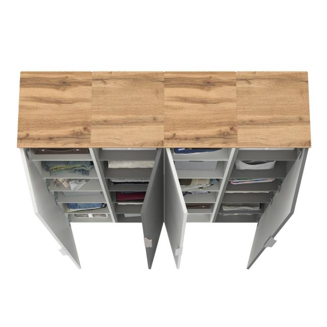 Мебельная стенка для прихожей Октава № 47 цвет белый шагрень/серый графит/дуб крафт золотой