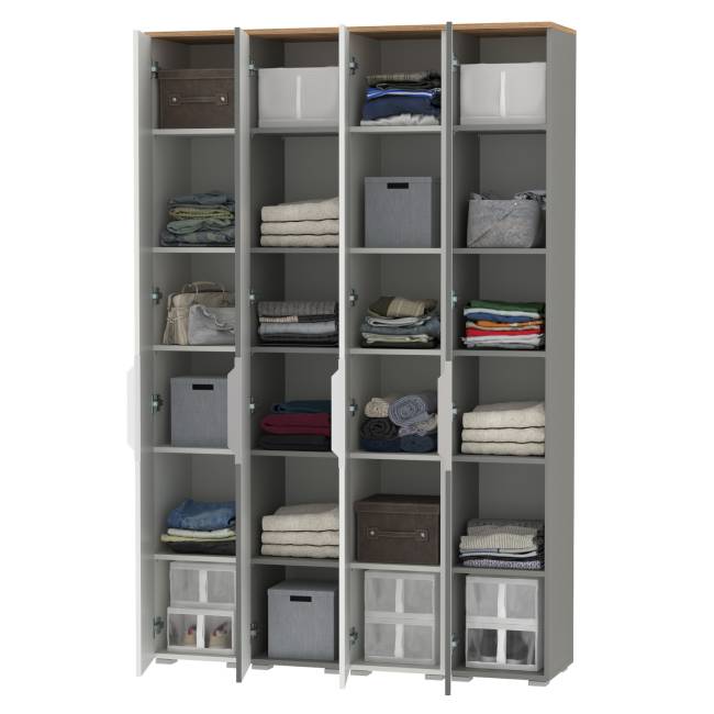 Мебельная стенка для прихожей Октава № 47 цвет белый шагрень/серый графит/дуб крафт золотой