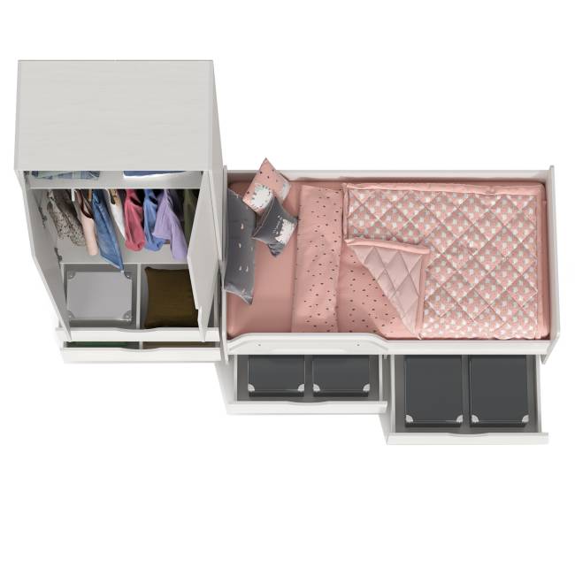 Кровать детская с ящиками со шкафом Уна цвет белый