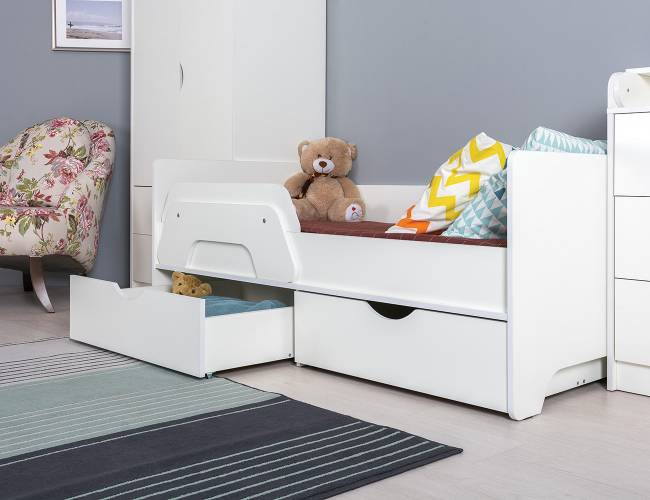 Кровать детская с ящиками со шкафом Уна цвет белый