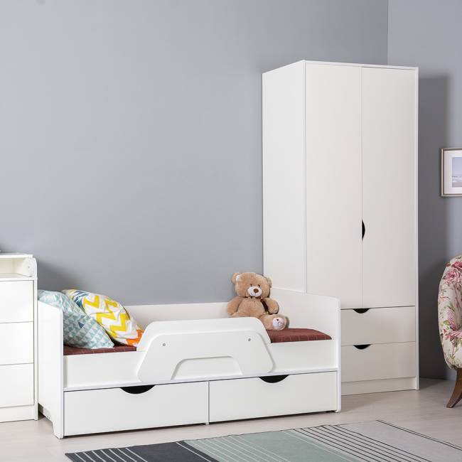 Кровать детская с ящиками со шкафом Уна цвет белый