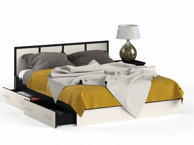 Кровать с ящиками 1600 с тумбой Сакура цвет венге/дуб лоредо