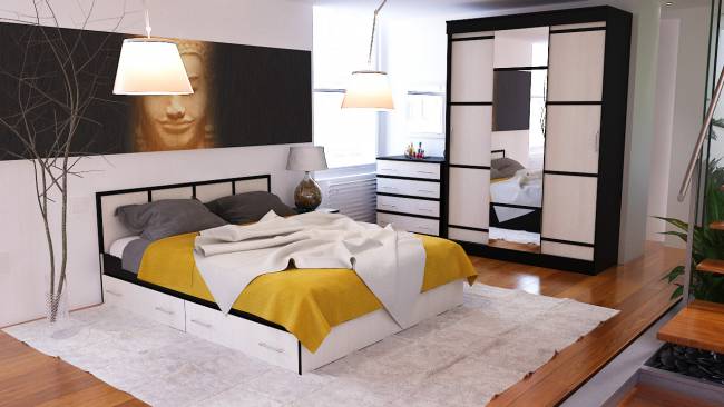 Кровать с ящиками 1600 с тумбой Сакура цвет венге/дуб лоредо