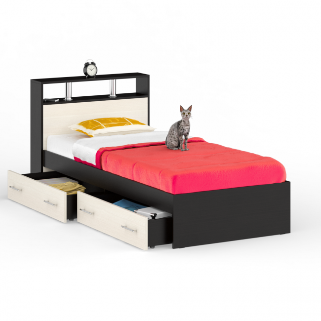 Кровать с ящиками Камелия 900 цвет венге/дуб лоредо