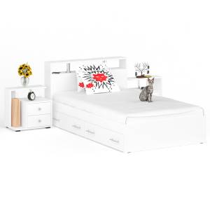 Кровать с ящиками 1200 Камелия + две тумбы цвет белый