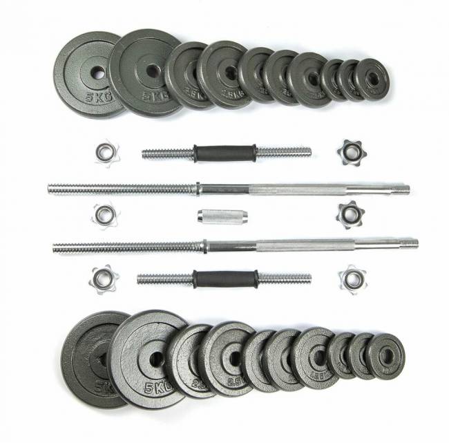 Набор гантели и штанга "ATLAS SPORT", 50кг в чемодане (металл краш)