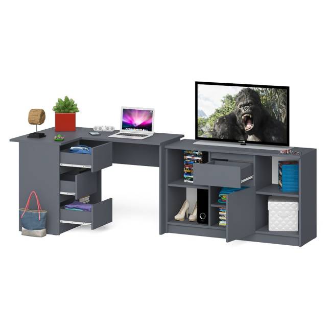 Тумба Мори МТВ1204.1 и стол компьютерный угловой МС-16 левый цвет графит Тумба Мори МТВ1204.1 и стол компьютерный угловой МС-16 левый цвет графит