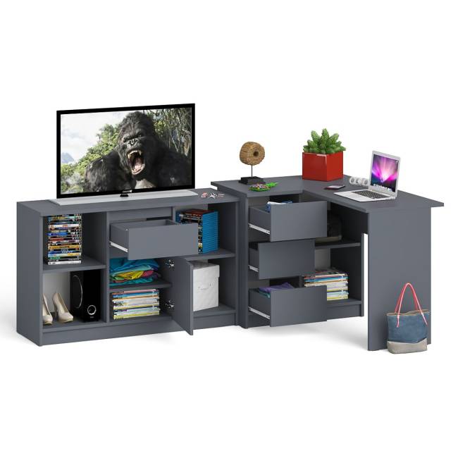 Тумба Мори МТВ1204.1 и стол компьютерный угловой МС-16 левый цвет графит Тумба Мори МТВ1204.1 и стол компьютерный угловой МС-16 левый цвет графит