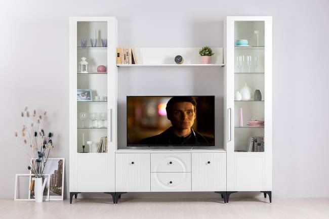 Стенка для гостиной Валенсия № 62 цвет белый шагрень