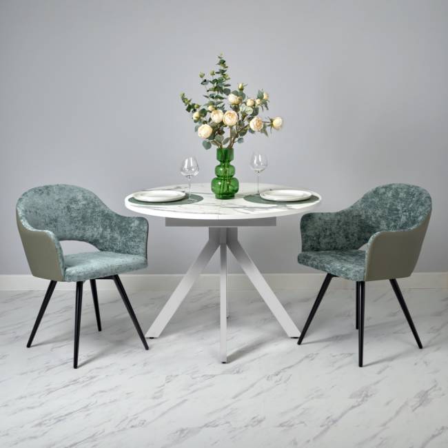 Стол Rudolf круглый раскладной 100-130x100x75см, белый мрамор, белый Стол Rudolf круглый раскладной 100-130x100x75см, белый мрамор, белый