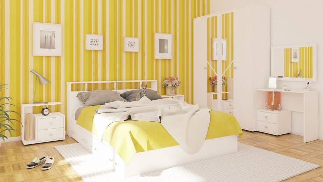 Кровать с ящиками 1600 Камелия + две тумбы цвет белый Кровать с ящиками 1600 Камелия + две тумбы цвет белый