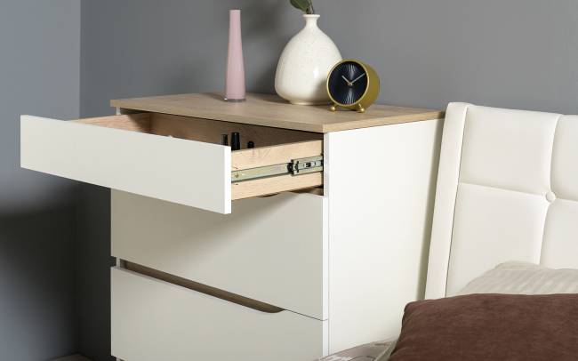 Мебель для спальни Муссон 1600 с тумбой для аппаратуры 13.276 цвет белый/чёрный/дуб эндгрейн элегантный Мебель для спальни Муссон 1600 с тумбой для аппаратуры 13.276 цвет белый/чёрный/дуб эндгрейн элегантный