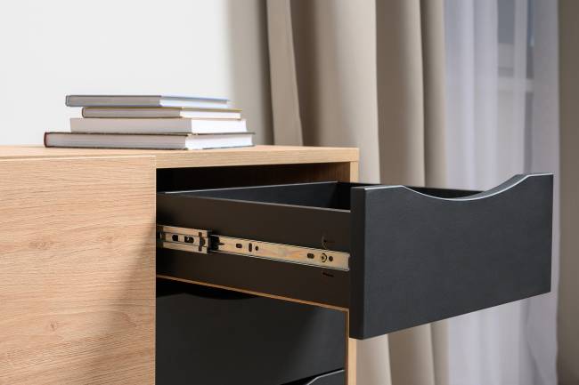 Брюс письменный стол с комодом цвет чёрный/Battle rock Santiago/столешница МДФ ель карпатская