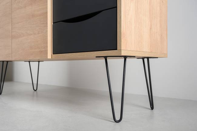 Брюс письменный стол с комодом цвет чёрный/Battle rock Santiago/столешница МДФ ель карпатская